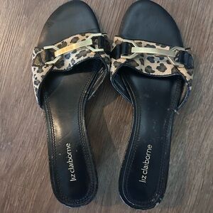 Liz Claiborne Leopard Print Black Sandals 8M